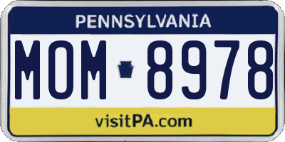 PA license plate MOM8978