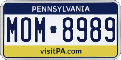 PA license plate MOM8989