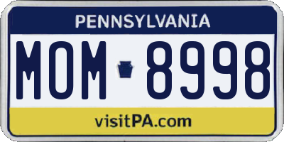 PA license plate MOM8998