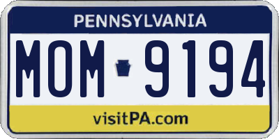 PA license plate MOM9194