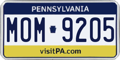 PA license plate MOM9205