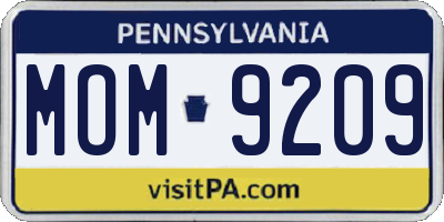 PA license plate MOM9209