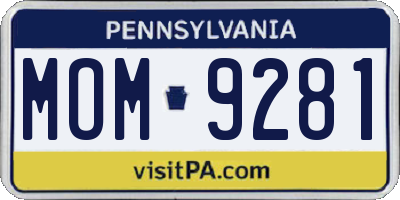 PA license plate MOM9281