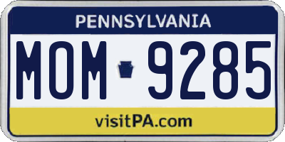 PA license plate MOM9285