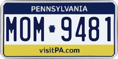 PA license plate MOM9481