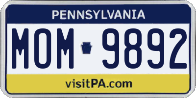 PA license plate MOM9892