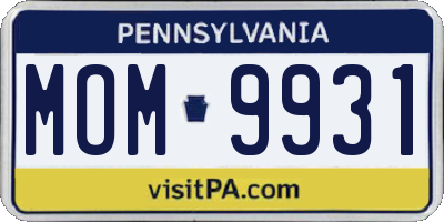 PA license plate MOM9931