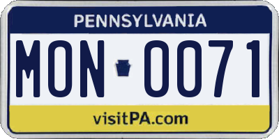 PA license plate MON0071