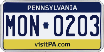 PA license plate MON0203
