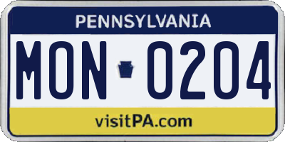 PA license plate MON0204