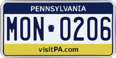 PA license plate MON0206