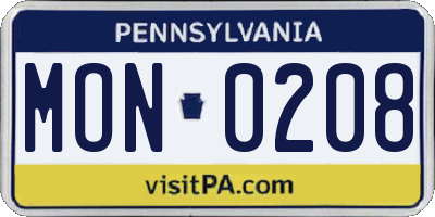 PA license plate MON0208