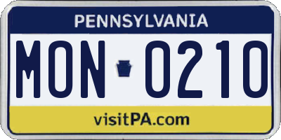 PA license plate MON0210