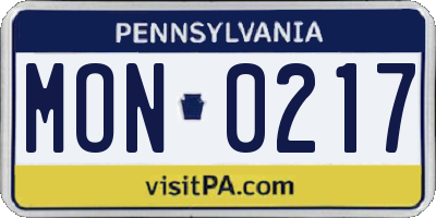 PA license plate MON0217