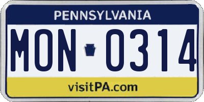 PA license plate MON0314