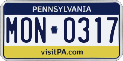 PA license plate MON0317