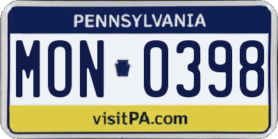 PA license plate MON0398
