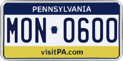PA license plate MON0600