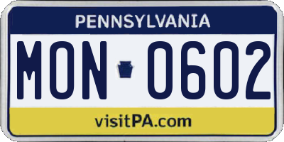 PA license plate MON0602