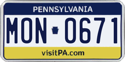 PA license plate MON0671