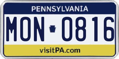 PA license plate MON0816