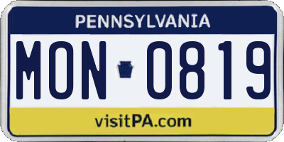 PA license plate MON0819