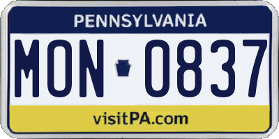 PA license plate MON0837