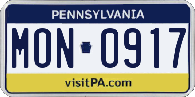 PA license plate MON0917