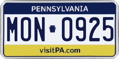 PA license plate MON0925