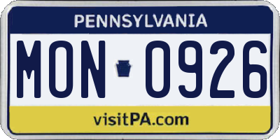 PA license plate MON0926