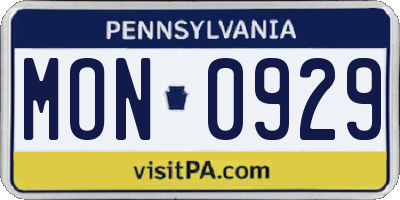 PA license plate MON0929