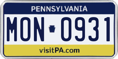 PA license plate MON0931