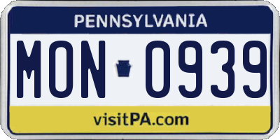 PA license plate MON0939