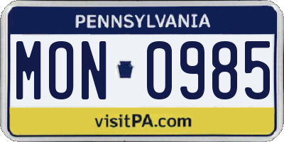 PA license plate MON0985