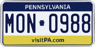 PA license plate MON0988