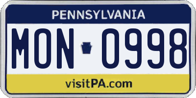 PA license plate MON0998