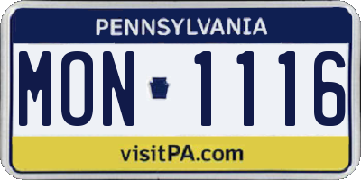 PA license plate MON1116