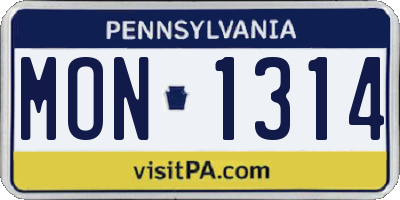 PA license plate MON1314