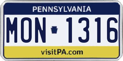 PA license plate MON1316