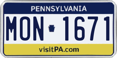 PA license plate MON1671
