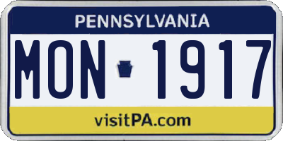 PA license plate MON1917