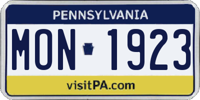 PA license plate MON1923