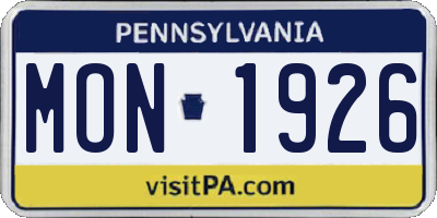 PA license plate MON1926