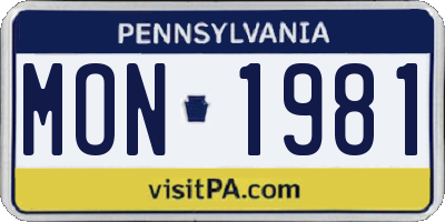 PA license plate MON1981