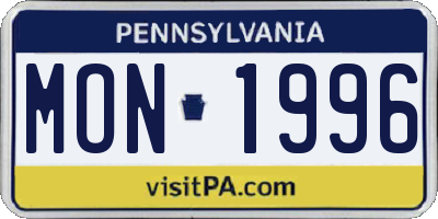 PA license plate MON1996