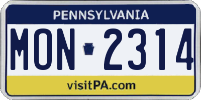 PA license plate MON2314