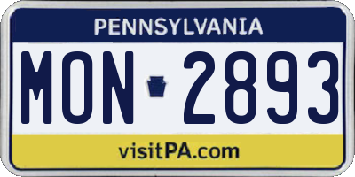 PA license plate MON2893