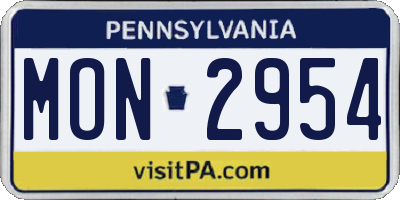PA license plate MON2954