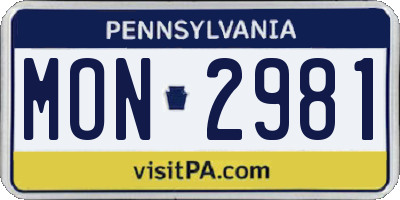 PA license plate MON2981