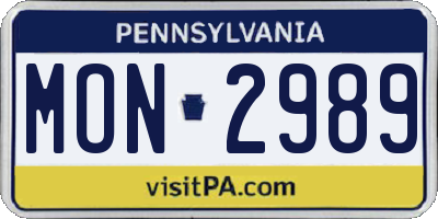 PA license plate MON2989